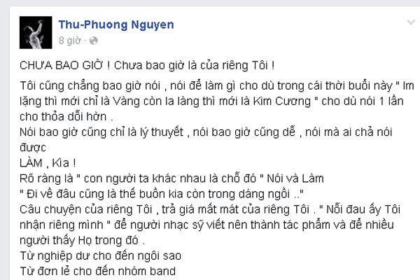 Thu Phương đáp trả Tuấn Hưng vụ 'hát chui' 'Nắm lấy tay anh'